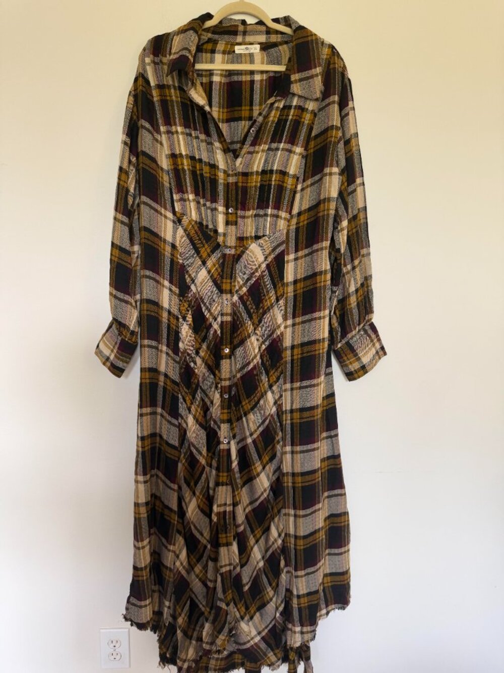 Natural Life Plaid Long Sleeve Shirt Maxi Dress Boho Chic Whimsigoth Brown - XL - Picture 2 of 10
